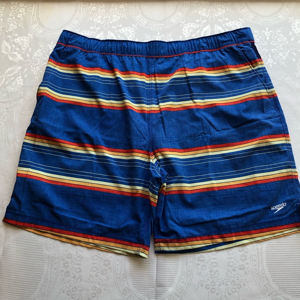 Speedo Striped Multicolored Swimming Trunks Shorts Men’s Size XXL Lining Elastic